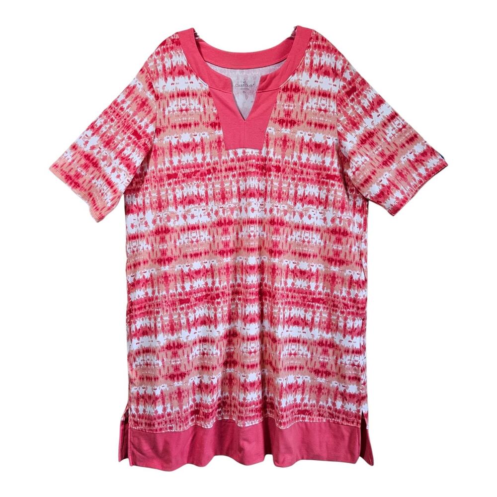 CUDDL DUDS Women's XL Lounge Dress Coral Tie Dye Short Sleeve Pajama Sleep